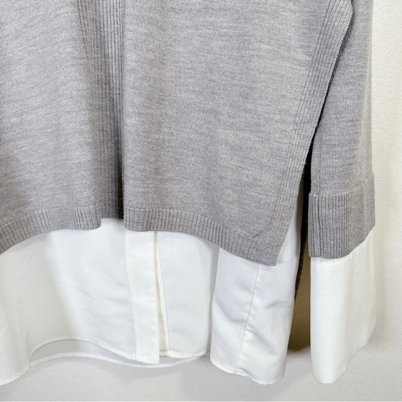 Club Monaco Mixed Media V Neck Sweater In Grey White Color - Picture 7 of 15